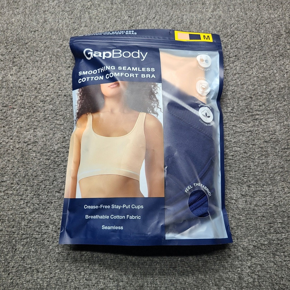 GapBody Seamless Comfort Bra Womens M Nude Navy NEW 2-Pack Smoothing Cotton